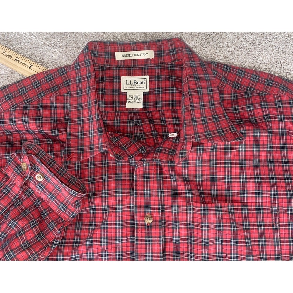 LL Bean Red/Green Wrinkle Free Plaid Button Down Mens XXLT Lumberjack Flannel